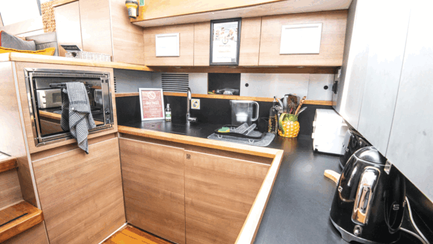 The galley-down layout feels like the arrangement of a proper cruising machine