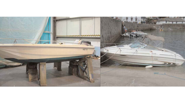 The powerboats Kets and Carrie Kate that collided on 16 July 2005, near Castle Point, St Mawes, England, resulting in the loss of one life. Credit: MAIB
