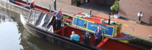 A barge moored in Brindley Place, Birmingham