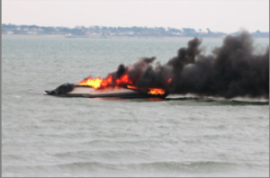 Burning boat abandoned off Calshot