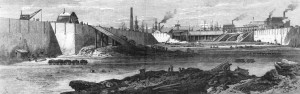 Construction underway at Millwall Dock, 1867