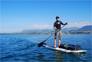 Stand-up paddling across Lake Geneva April 2010