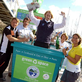 Green Blue sustainable facilities officer Dan Reading with Dee Caffari and Alex Thomson