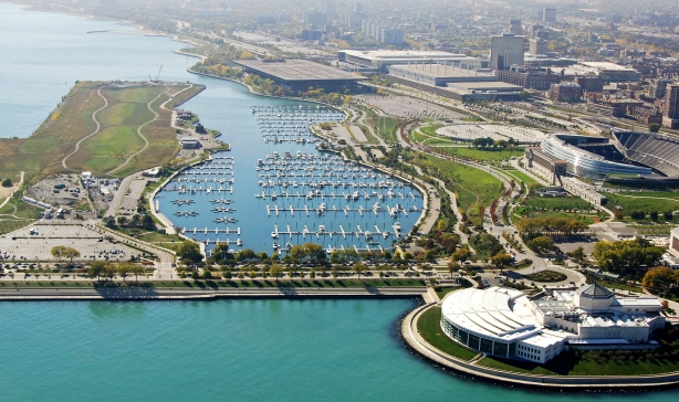 Burnham Harbour, Lake Michigan, near to where man's body was discovered