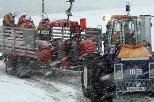RNLI lifeboat launch from tractor in snow