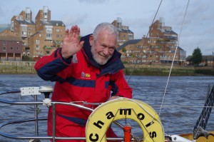 Sir Robin Knox-Johnston at the race finish aboard Chamois and views of the fleet as they progressed through London. Credit: Rachel Hedley/Little Ship Club