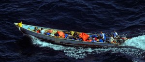 The suspected pirate skiff courtesy of the EU Naval Force Media and Public Information Office