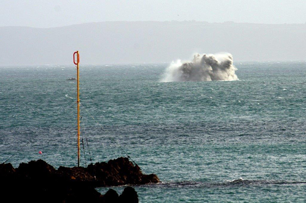 The demolition of a World War Two Depth Charge from the Ammo Wreck off St Peter Port harbour 17-10-13 Pic by Tony Rive (8).jpg