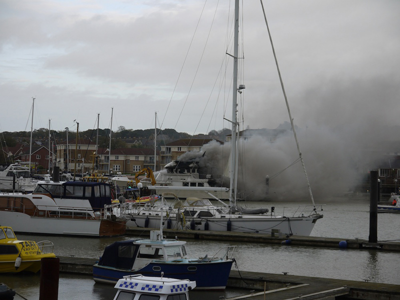 The burning motor cruiser at East Cowes