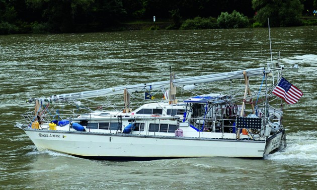 Ed and Sue Kelly's Angel Louise under way up Rhine Gorge
