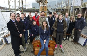 Group shot - Princes Trust, Ocean Youth Trust Scotland staff, volunteers and young people aboard Spirit, 9th April 2014