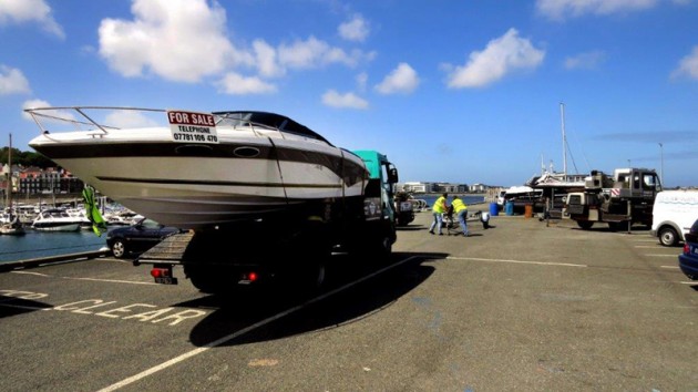 Moving a boat to St Peter Port, Guernsey on the back of a lorry 07-05-14 Pic by Tony Rive.jpg