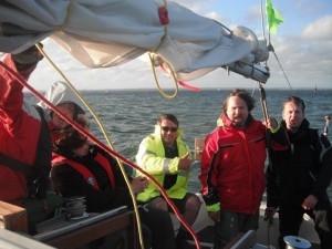Moonstone-Practising by taking part in the Round the Isle of Wight race (left to right) Bradley Gardner, Esther Silver, Mark Gardner, Tim GaTim Gardner (second from right) practising by taking part in the Round the Island race with Bradley Gardner, Esther Silver, Mark Gardner and Phil Miles