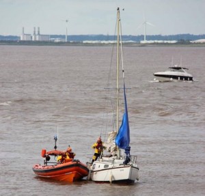 Portishead lifeboat towing yacht back from Clevedon  29-07-2014  Credit- Portishead Lifeboat
