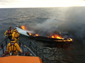 Hartlepool RNLI launch to assist burning yacht  Credit- RNLI/Hartlepool