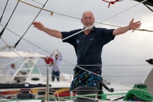 Sir Robin Knox-Johnston finishes third in the Transatlantic race the Route du Rhum. Credit: Christophe Breschi/Clipper Round the World Yacht Race