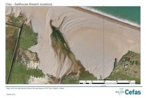 Breaches along the Cley - Salthouse gravel barrier. Credit: Dr Tony Dolphin, Cefas.