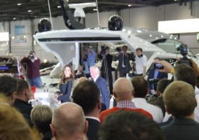London Boat Show 2015-Nicole Scherzinger unveiling the Sunseeker Predator 57 at the Sunseeker International stand