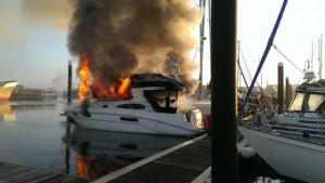 Boat fire at a marina. Credit: HM Coastguard Fleetwood