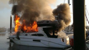 Boat fire at a marina. Credit: HM Coastguard Fleetwood