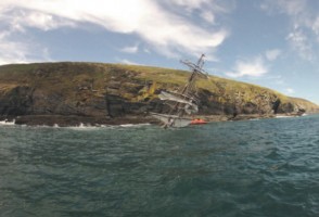 The tall ship Astrid wreck after sinking 26th July 2013. Photograph courtesy of Sub Sea Marine