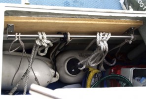 Jerry Armitage found a kitchen utensil rail from Ikea was ideal for keeping his boat's cockpit locker organised