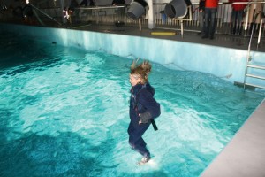 Lifejacket test - jumping into the RNLI College training pool