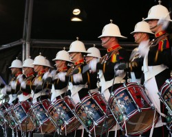 South Coast Proms 2013 performed by the Massed Bands of Her Majestry's Royal Marines under the direction of the Principal Director of music Lieutenant Colonel Nick Grace OBE Royal Marines.  Pictured the Corps of Drums. Photograph by Nicola Harper