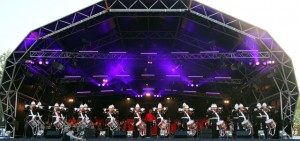South Coast Proms 2013 performed by the Massed Bands of Her Majestry's Royal Marines under the direction of the Principal Director of music Lieutenant Colonel Nick Grace OBE Royal Marines. Pictured the Corps of Drums. Photograph by Nicola Harper