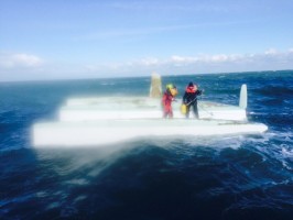 Two casualties on upturned trimaran. Credit: RNLI/volunteer crew member Mark Richardson