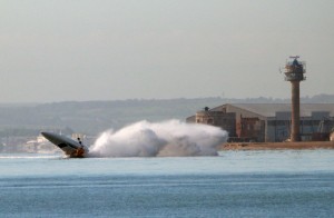 The speedboat hitting the bouy while flipping in the air. Credit: Daniel Ubertini/Solent News