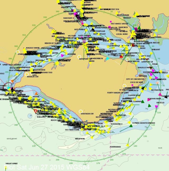 AIS picture of Round the Isle Race from National Maritime Operations Centre 11.40am 27 June 2015