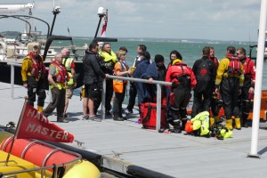 The rescued sailors at Trinity Landing. Credit: RNLI/George Chastney