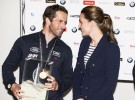 Land Rover BAR team principal, Ben Ainslie and The Duchess of Cambridge with the event trophy. Credit: Lloyd Images