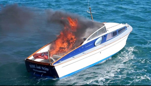 Engine fire on board the Fairey Huntsman Here and Now. Credit: RNLI/Yarmouth