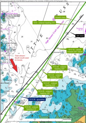 Commodore Clipper’s track in the approach to the grounding