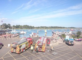 Fire engines attending the Lymington boat fire