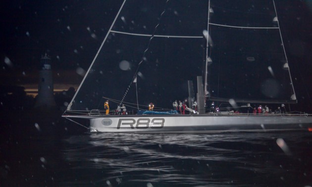 George David's new Rambler 88 crosses the finish line. Photo: Rolex/Kurt Arrigo