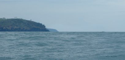 Here the view from boat A shows gap between the headlands is nearly closed – for safety we need to head a bit further out to sea