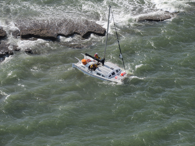 Dunmore East RNLI with sinking yacht. Credit: Rescue 117/Irish Coast Guard
