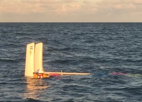 Margate's RNLI lifeboat crew righting the capsized catamaran. Credit: RNLI/Peter Barker