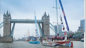 Clipper fleet depart London in front of Tower Bridge. Credit: Clipper Ventures