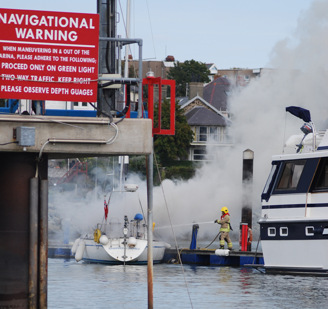Yacht fire at Deganwy Quays Marina. Credit David Taylor, Conwy Boat