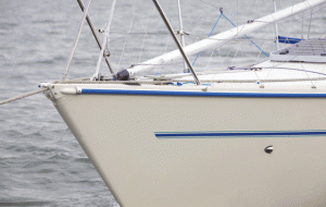 ...to take a turn around the bow cleats. From here the lines on both sides went forward to attach to the towline. A single long bridle line centred at the bow would be better, but we didn’t have one on board.