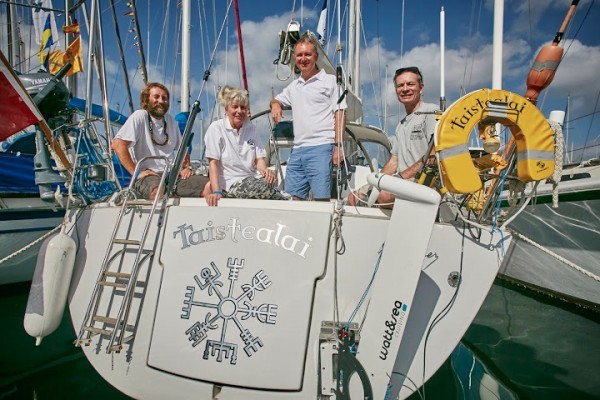 Chris and Helen Tibbs, with Jeremy Wyatt and William Yonge on the yacht Taistealai © WCC / James Mitchell