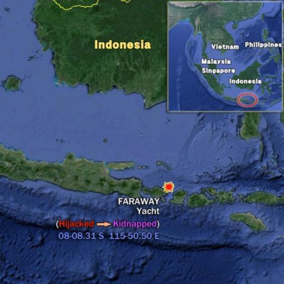 A map showing where the yacht Faraway was hijacked. Credit: Shield International Security