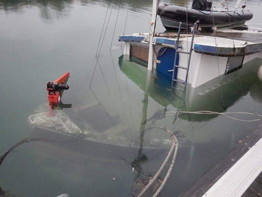 The wheelhouse of the ex-trawler, still above water. Credit RNLI/George Chastney