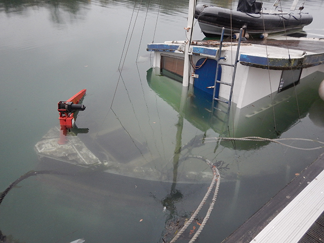 The wheelhouse of the ex-trawler, still above water. Credit RNLI/George Chastney