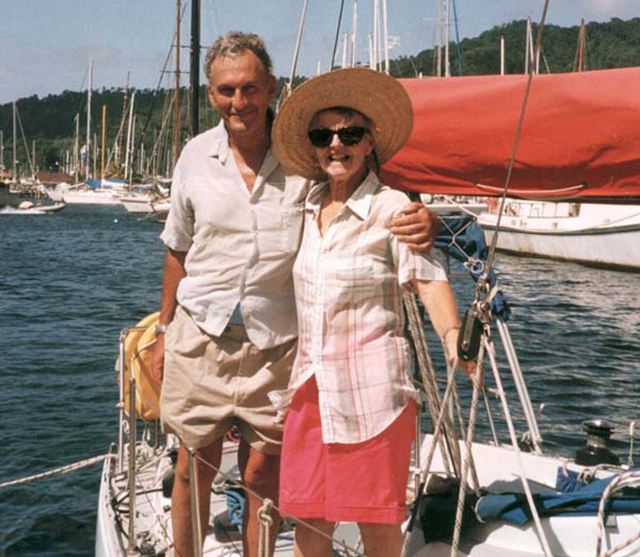 Mike Pocock and his wife Pat on their boat Blackjack