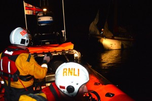 American sailors in the 40ft yacht Nora rescued after running aground in county Antrim. Credit: RNLI/Red Bay